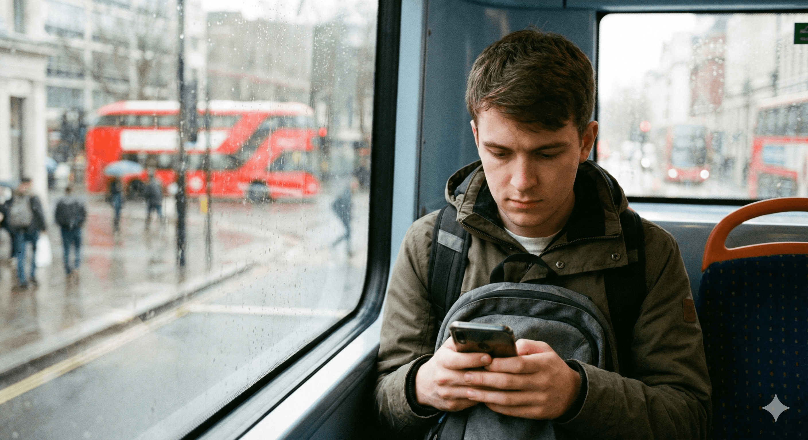 A young professional using digital tools on their smartphone during their commute